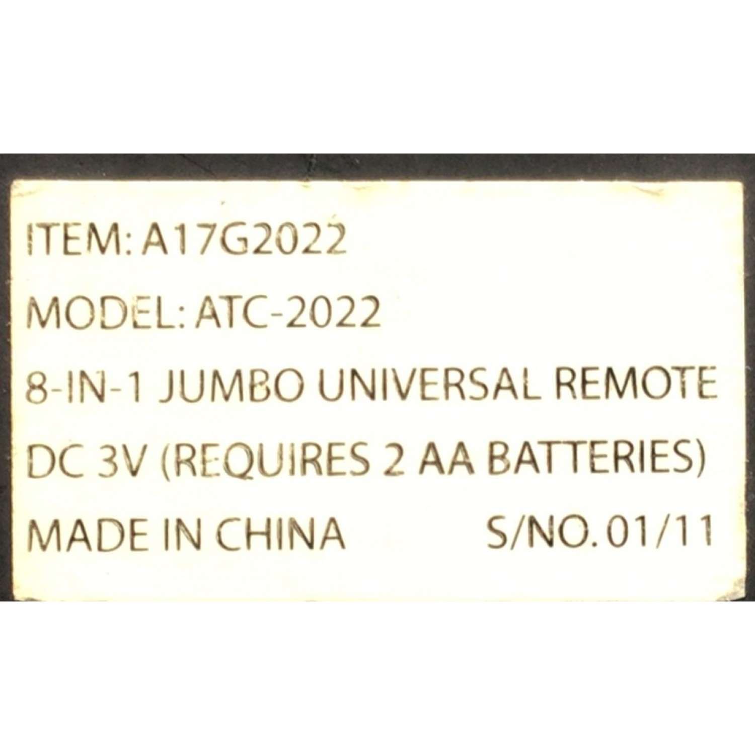 CONTROL REMOTO UNIVERSAL GIGANTE / NUMERO DE PARTE A17G2022 / MODELO ATC-2022 - Imagen 2